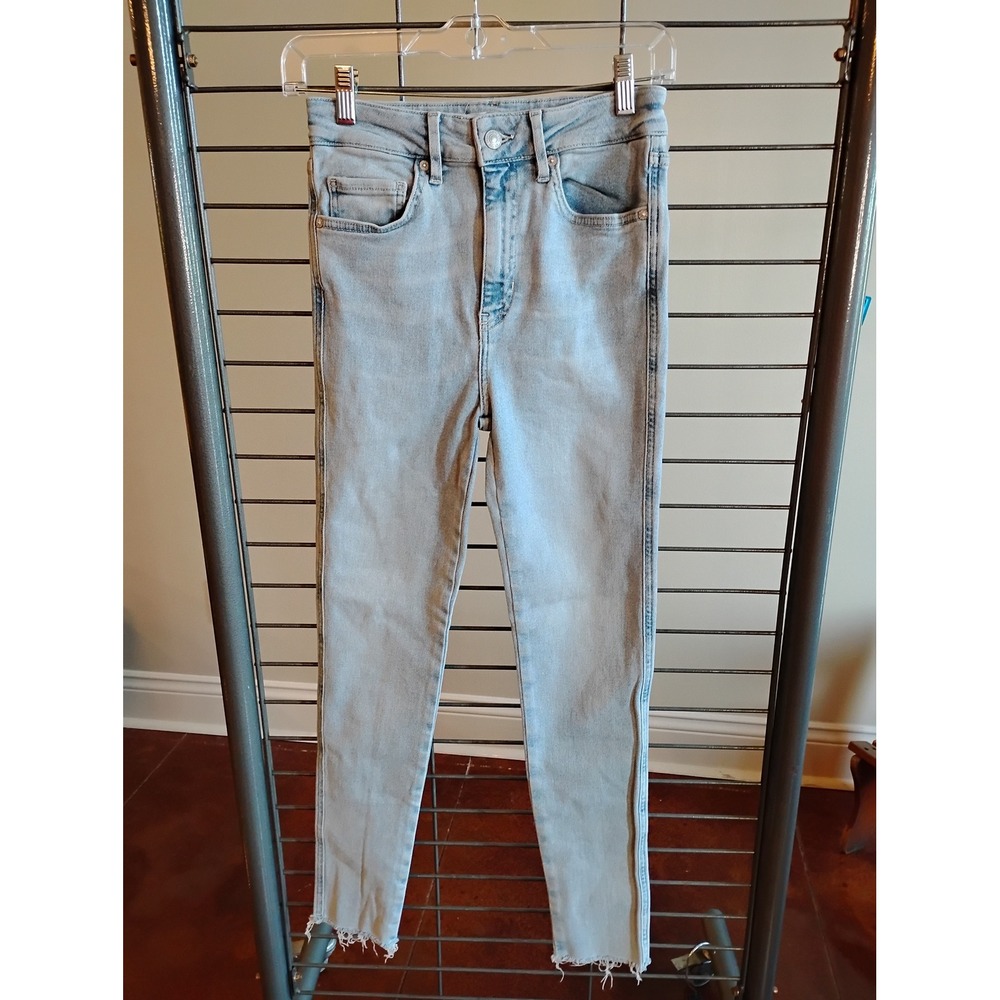 AllSaints Twenty Eight Womens Light Wash Skinny Jeans Raw Hem Blue Size 28